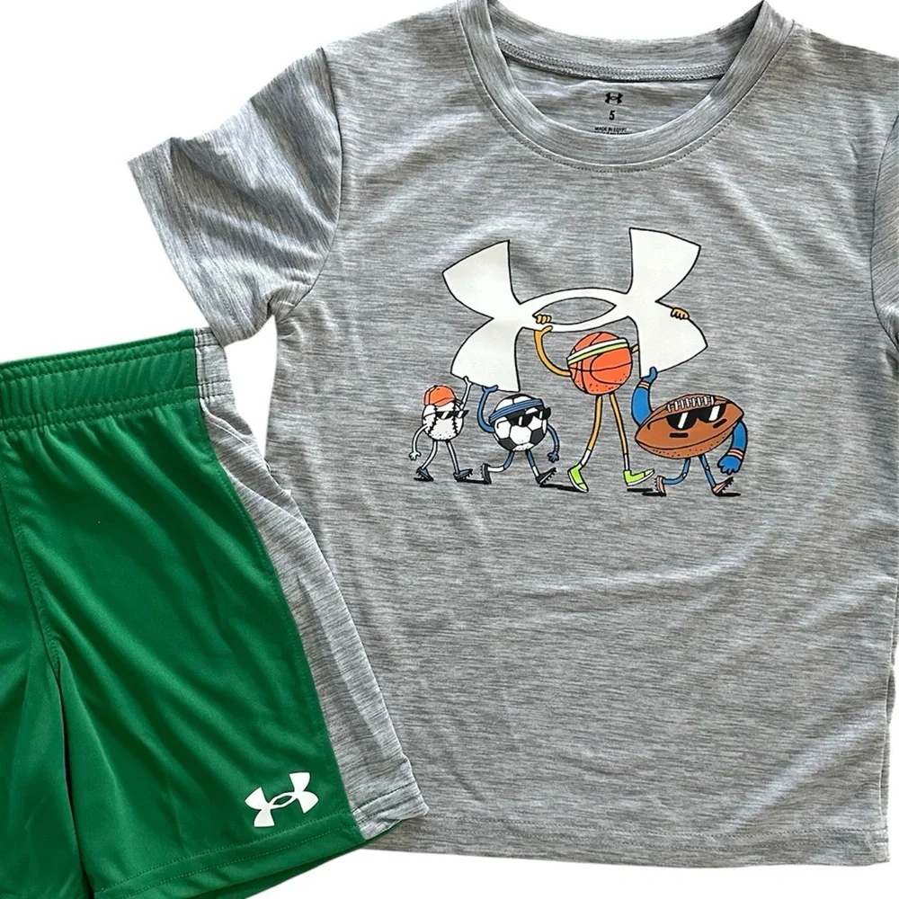 Under Armour Boys 2-Piece Outfit Set Size 6 NWT Graphic Sports Tee & Shorts